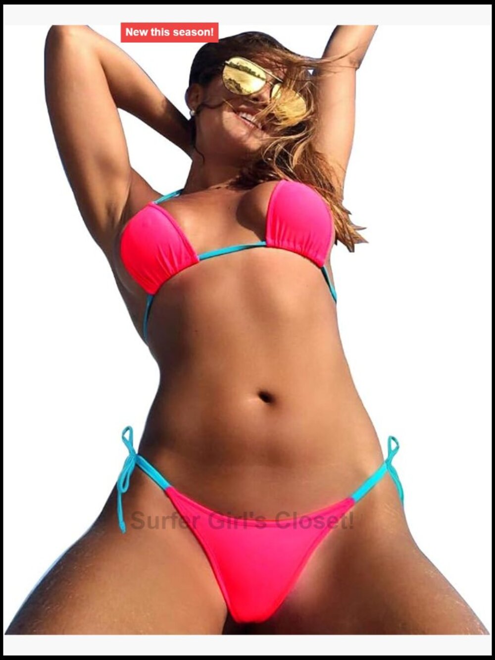 Sexy Thong Bikini Set Triangle Top Adjustable Ties Scrunch Bottom